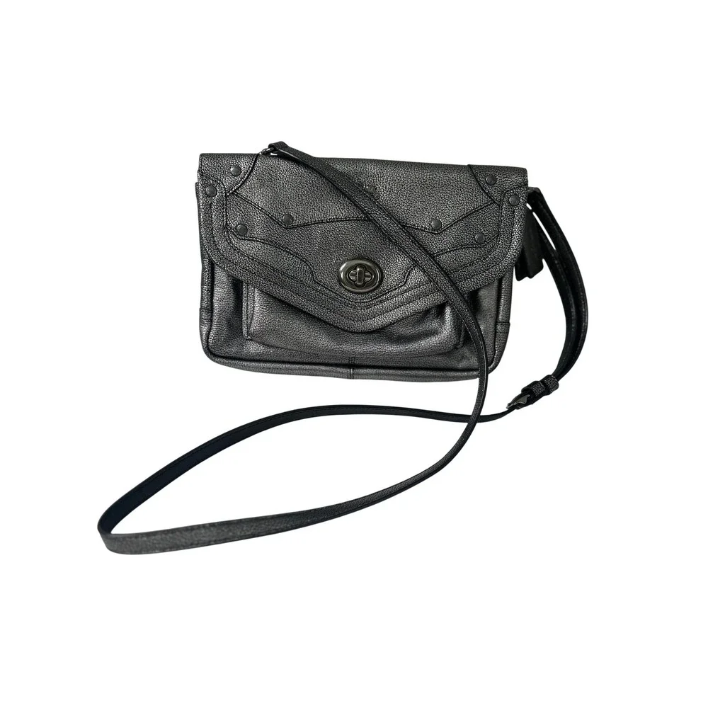 COACH Rhyder Crossbody Bag Metallic Pewter Pebbled Leather 34232 - Picture 3 of 12